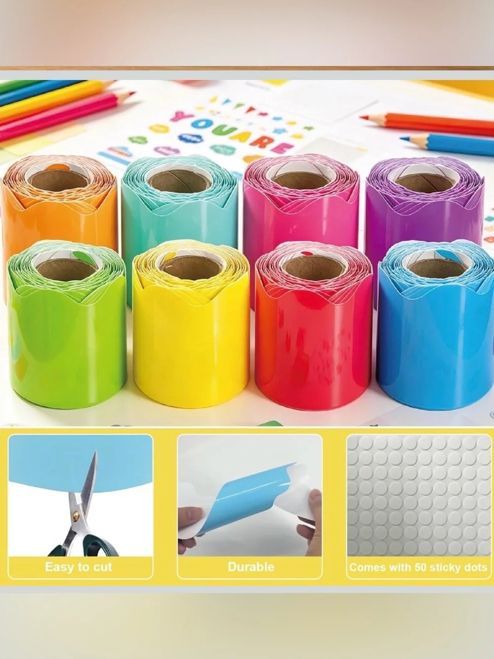 8 rolls 262.4 ft colorful bulletin board border for classroom school office